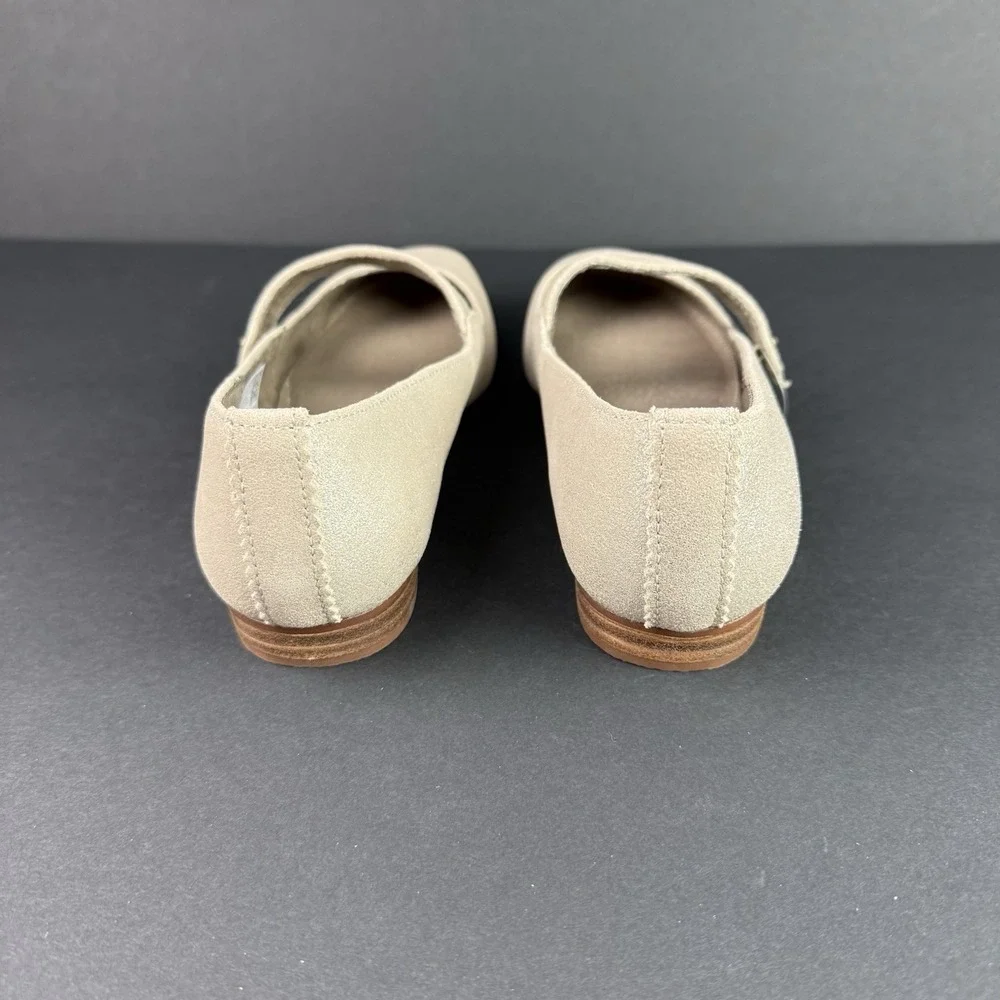 TOMS Women's Bianca‎ Suede Mary Jane Flats Beige Gold Size 6 Festive